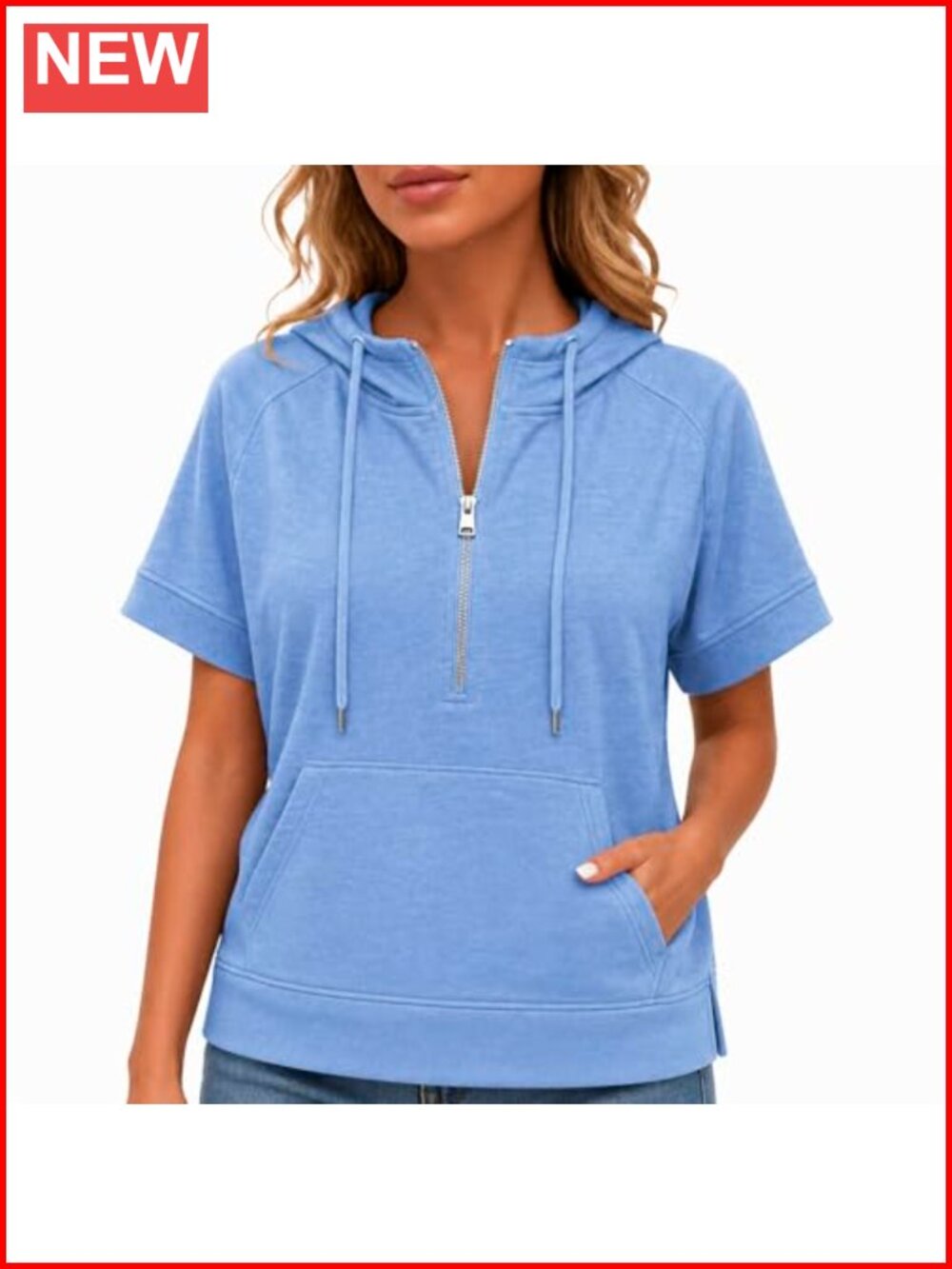 Half Zip Short Sleeve Hoodie Relaxed Fit Sweatshirt Kangaroo Pocket